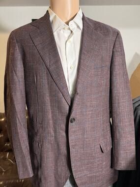Brunello Cucinelli Maroon Windowpane Wool Linen Silk Blazer Deconstructed 50 40R
